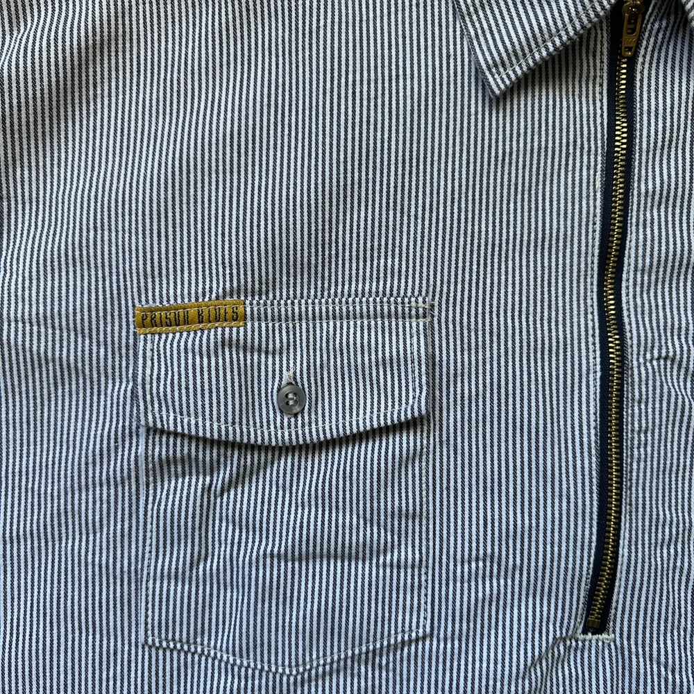 PRISON BLUES Hickory Stripe Work Shirt Half Zip Mens  2XL TALL Long Sleeve - Picture 4 of 9